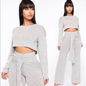 FASHION NOVA Net Nights Pant Set Heather Gray